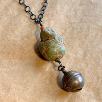 Carved Turquoise Mother and Baby Necklace