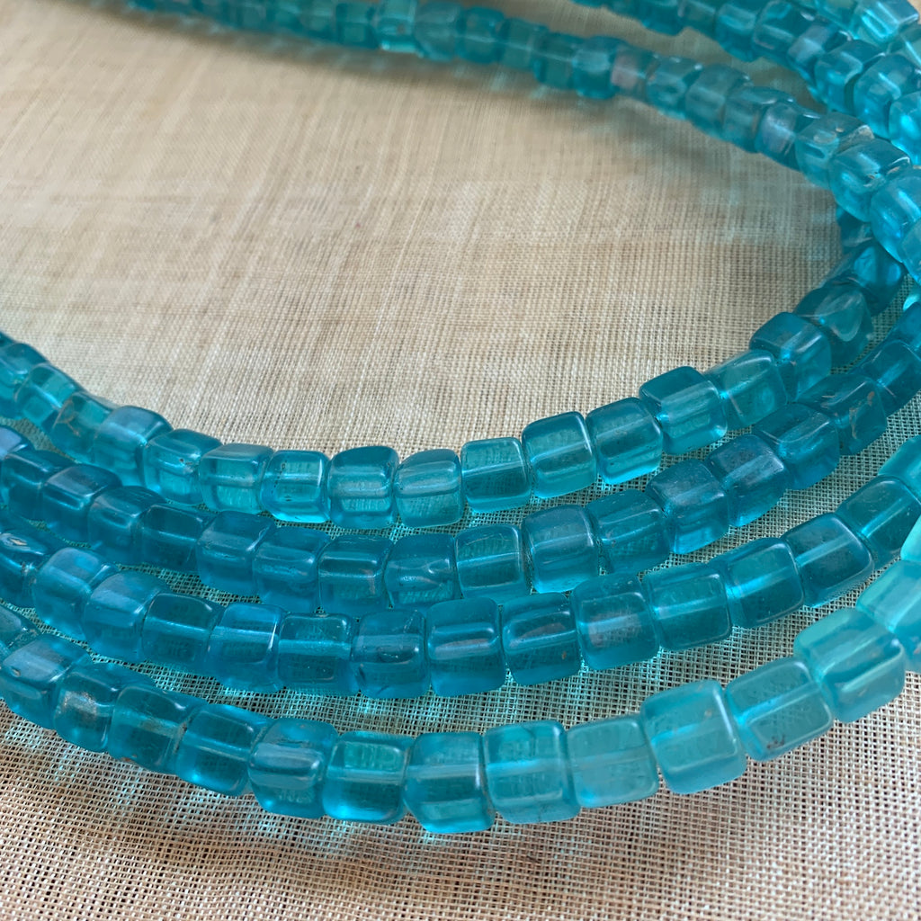 Antique Aqua Transparent Glass Cube Beads