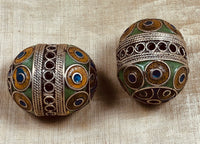 Large Pair of Enameled Berber Beads