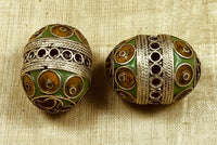 Medium Pair of Berber Enameled Silver