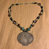 Vaseline Beads Necklace With Large Sterling Pendant
