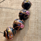 Four Black Venetian Wedding Cake Beads