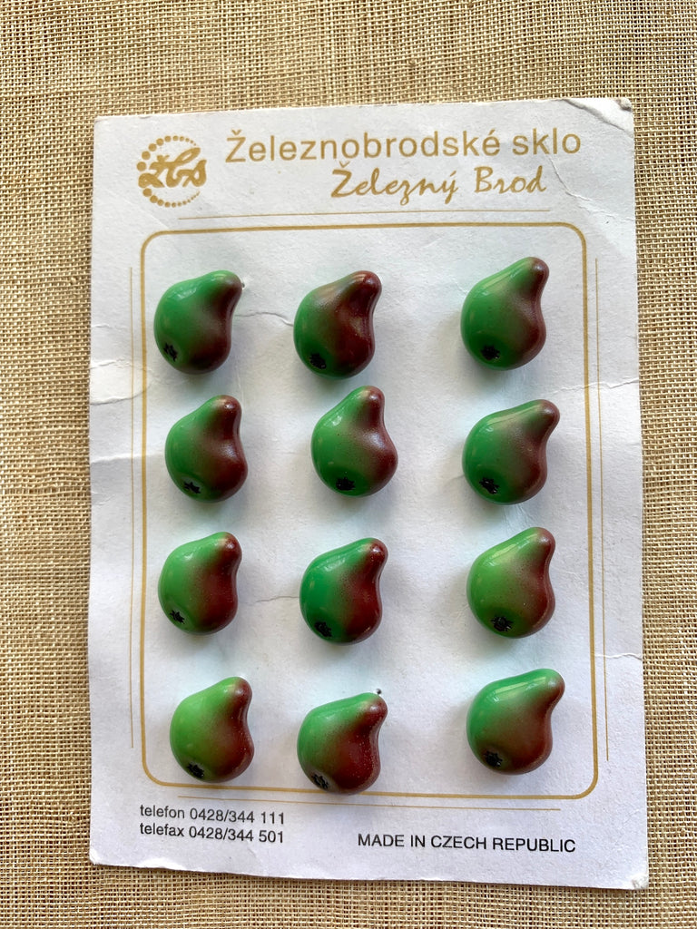 Czech Glass Fruit Buttons, Green Pears