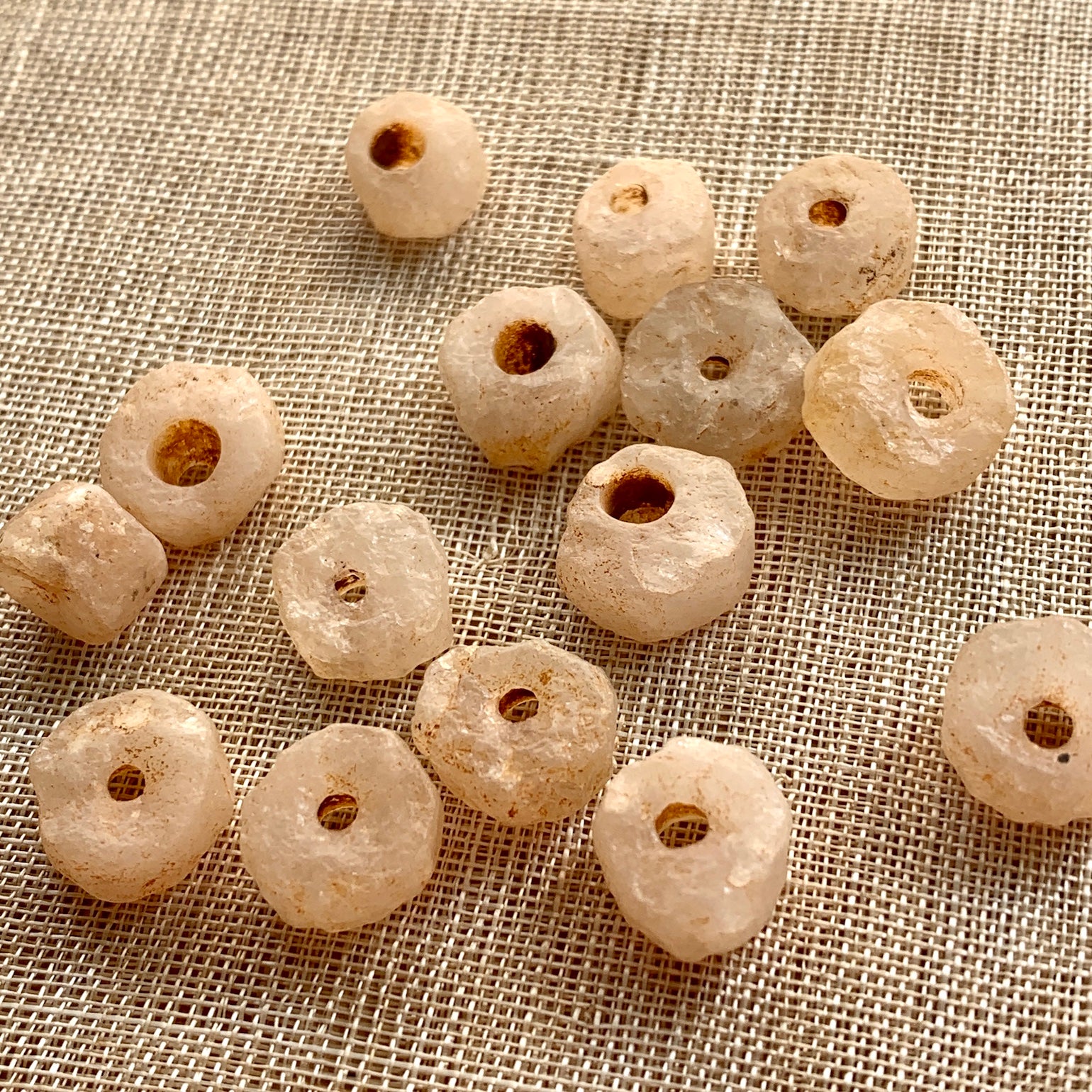 Strand of Ancient Small Bow Drilled Quartz Beads from Mali