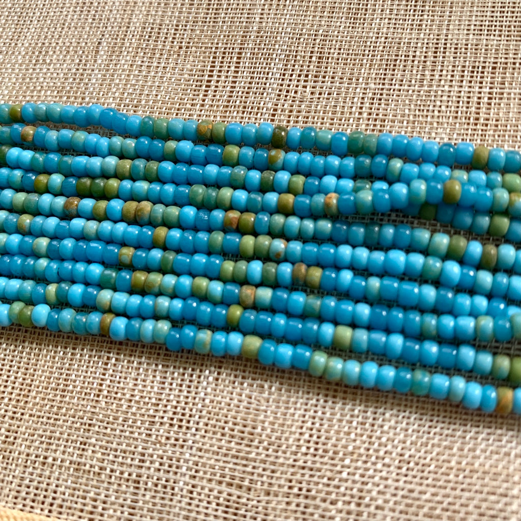 Greasy Cerulean Blue, Green, Mustard 10º Seed Beads