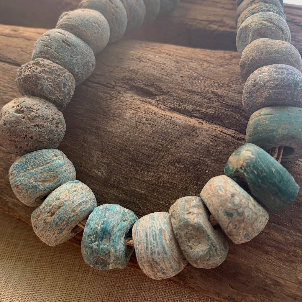 Strand of Old Blue Hebron Glass Beads