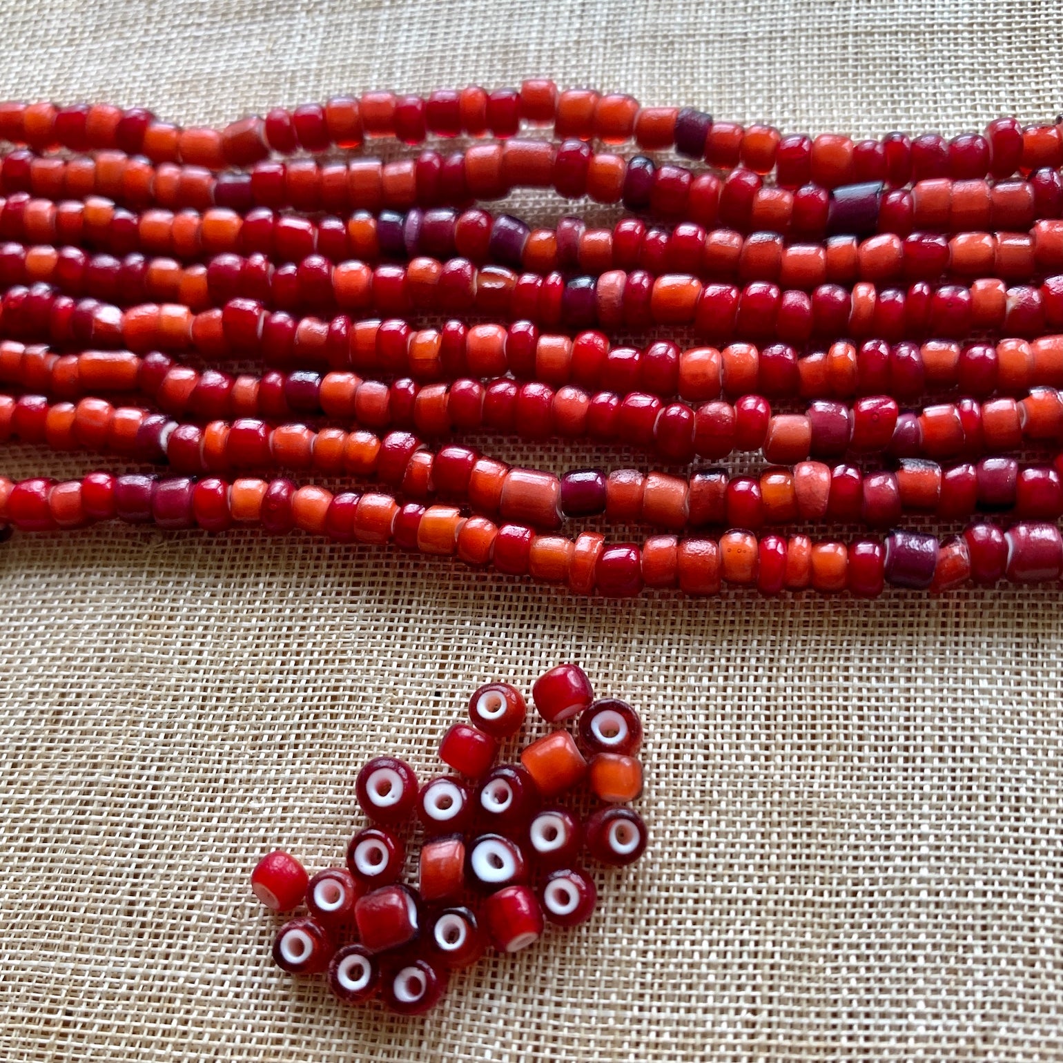 Vintage Czech Glass Triangle Beads in Mottled Red Orange