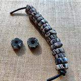 16 Antique Eja Beads, Black with Stripes