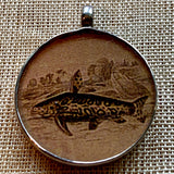 Antique Print, Fish Pendant