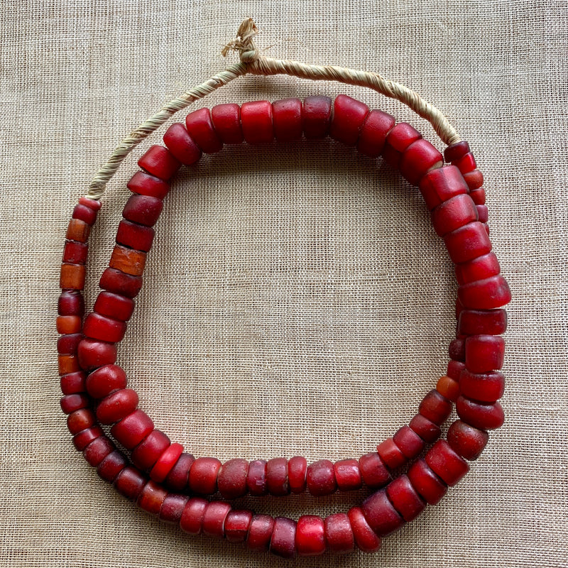 Italian Whiteheart Beads - Large Red Orange Tubes