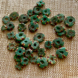 40 Antique Eja Beads, Green with Stripes