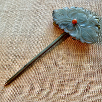 Antique Chinese Hair Pin, Jade & Coral
