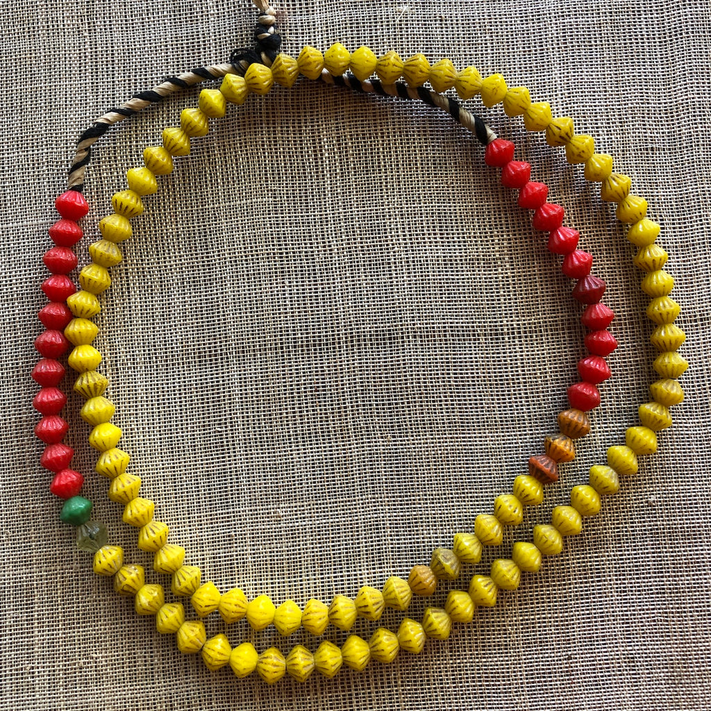Pressed Yellow & Red Grooved Bicone
