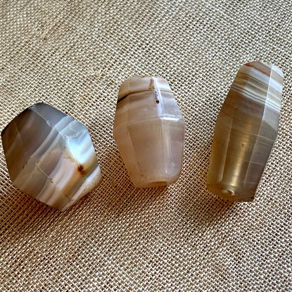 Set of 3 Antique Banded Agate Beads