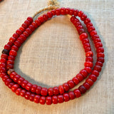 Bright Red Glass Padre Beads, Strand
