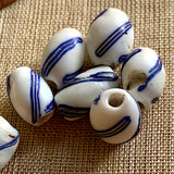 Rare White with Blue Stripes Glass Beads