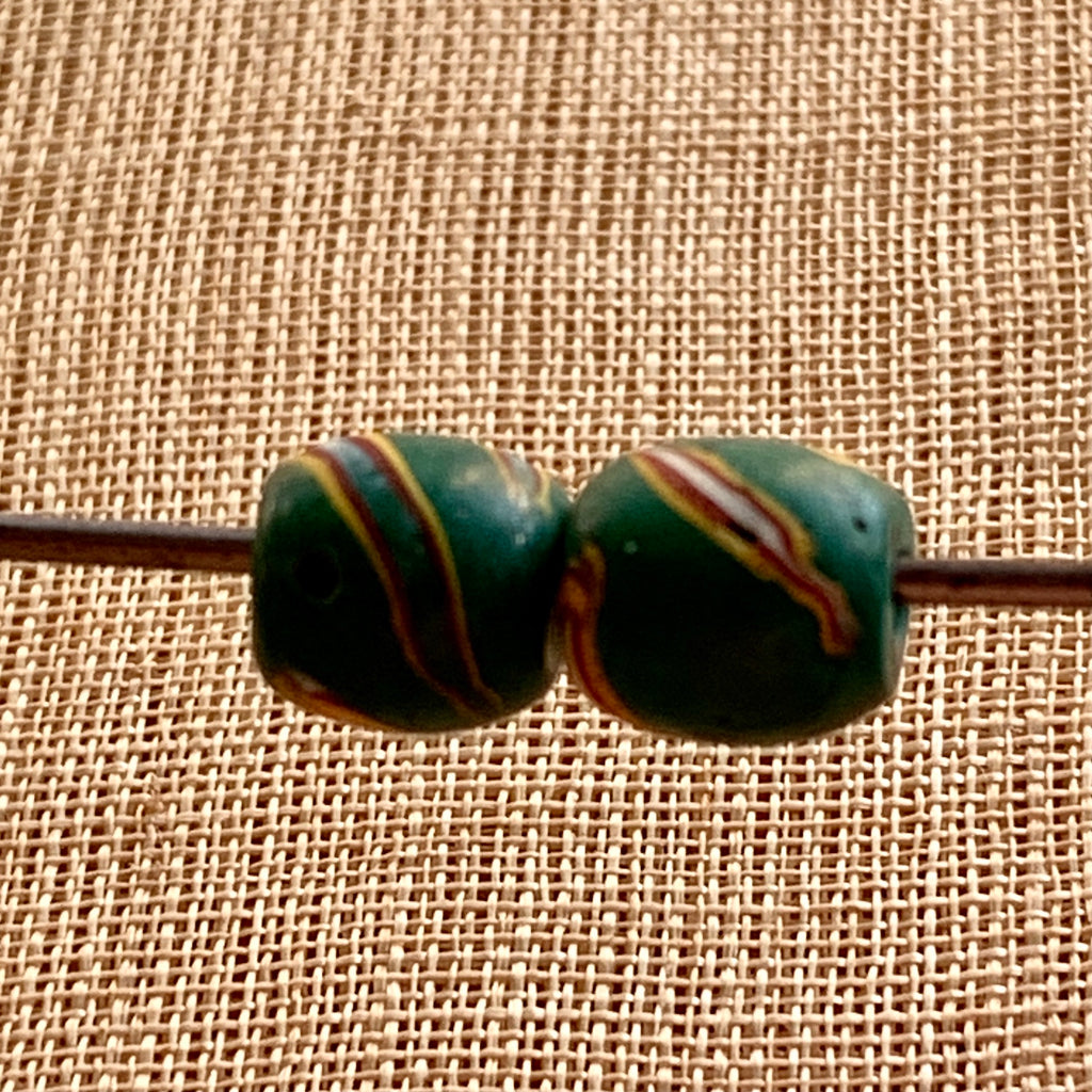 Rare Green with Stripes Glass Beads