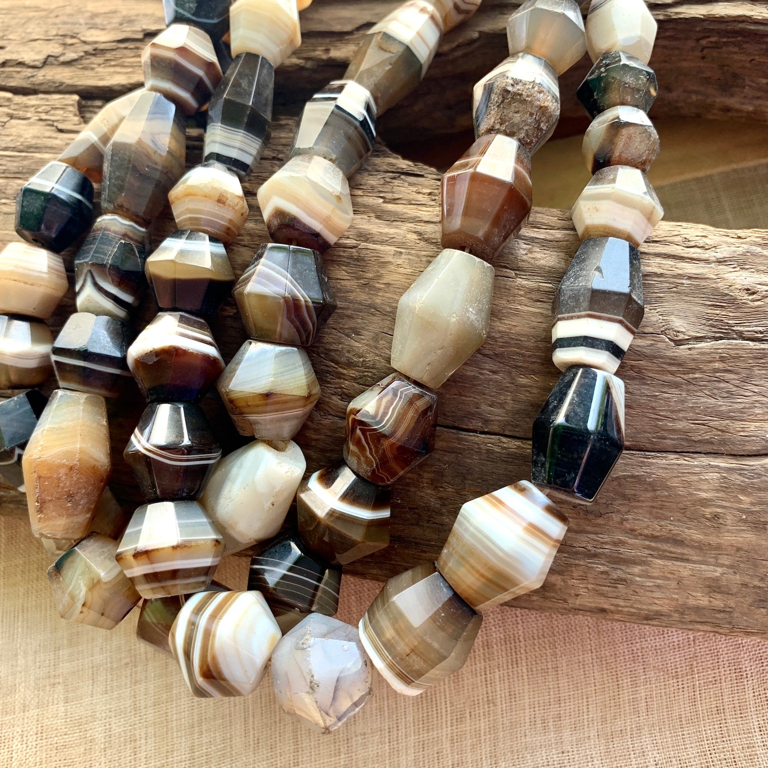Three Antique Idar-Oberstein Banded Agate Beads