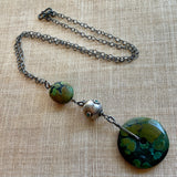 Turquoise Donut with Antique Silver Necklace