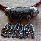 Vintage Silver & Coral Prayer Box Necklace, Yemen