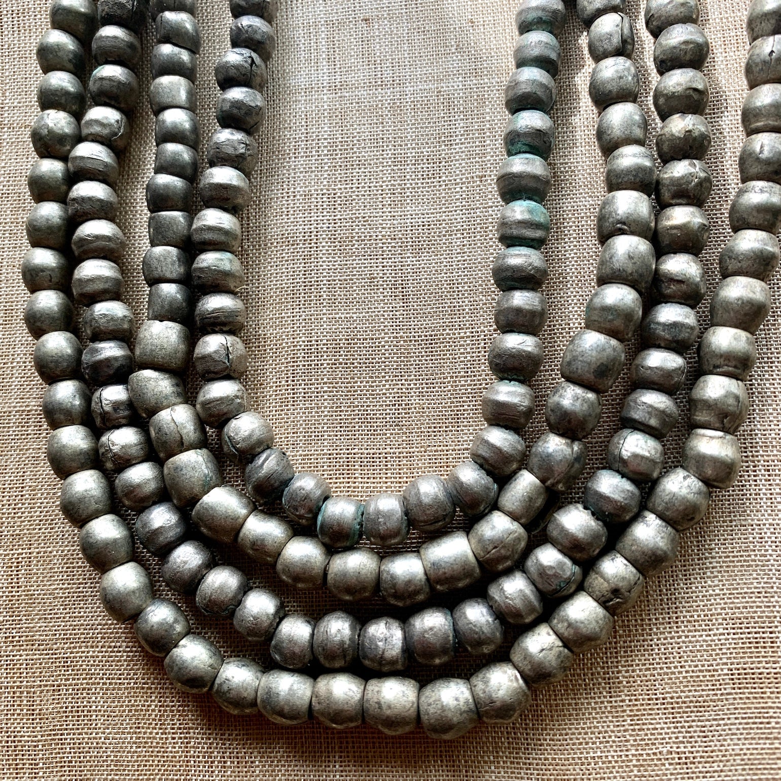 thumbnail image 2 of Ethiopian Prayer Beads - 9x6mm African Oval White Metal - Handmade Silver Color - The Bead Chest 2 of 4