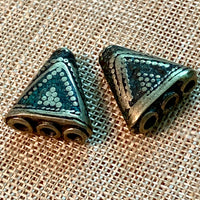 Crushed Turquiose & Brass 3-1 Cone Bead , Nepal