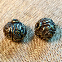Tooled Round Silver Beads, Nepal