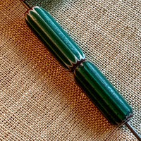 Antique Cylindrical Green Chevron Bead