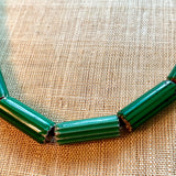 Antique Cylindrical Green Chevron Bead