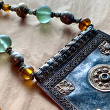 Antique Afghan Pendant & Vaseline Bead Necklace