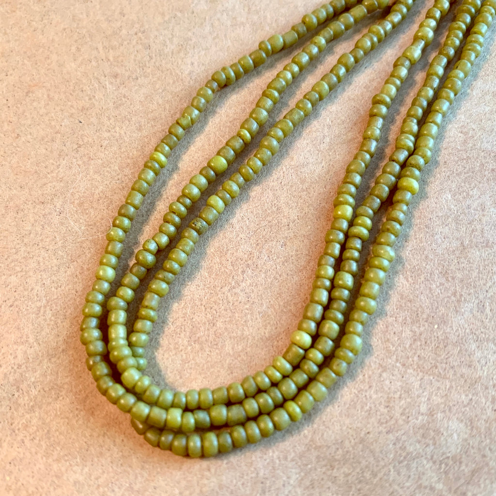 "Greasy" Green Seed Beads, Nagaland