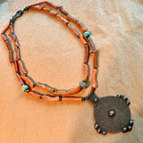 Berber Coral Necklace with Silver Pendant