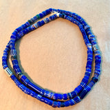 Strand of Antique Blue Chevron Beads