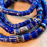 Strand of Antique Blue Chevron Beads
