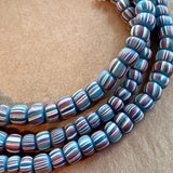 New Java Aqua Blue Glass Beads, Striped