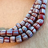 New Java Matte Red Glass Beads, Striped
