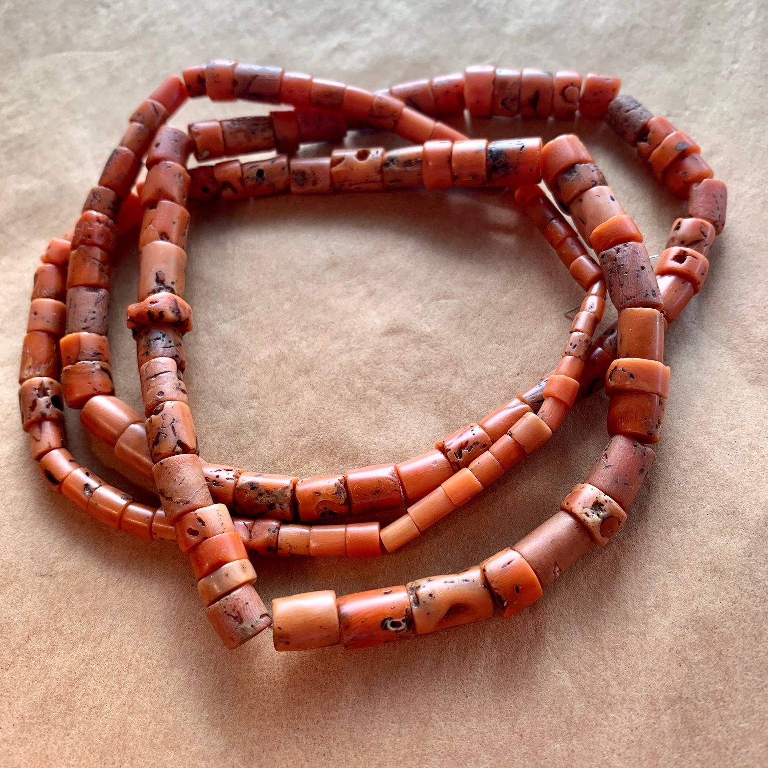 36-Inch 6-Strand Graduated Coral Twisted Necklace
