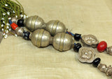 Silver Afghan Pendant with Beads, Silk and Dangles