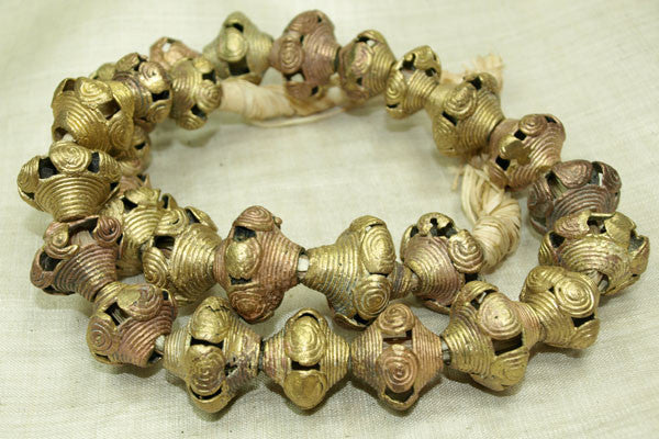 Spiral-Bicone Brass Beads, Strand