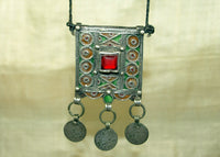 Vintage Berber Coin Silver Enamel Pendant
