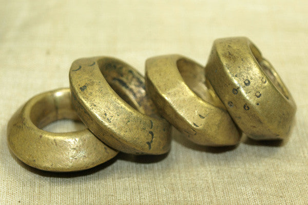 Four Heavy Cast Antique Brass Rings, Ethiopia