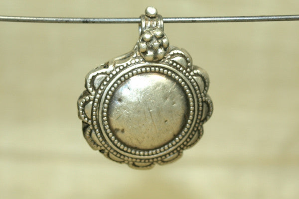 Vintage Silver Puffy Sun Pendant from India