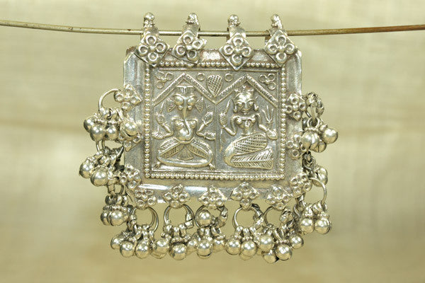 Large Silver Genesha Prayer Pendant from India