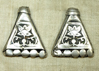 Pair of 6 Strand Flat Antique Silver Cones from India