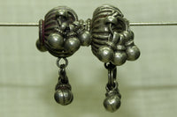 Pair of Old Silver Fluted Beads With Dangles, India