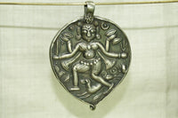 Large Antique Shiva Hindu God Silver Amulet