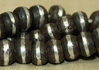 Strand of Small Ebony Wood Beads with Aluminum Inlay