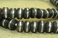 Strand of Ebony Wood Beads with Aluminum inlay
