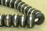 Strand of Ebony Wood Beads with Aluminum inlay