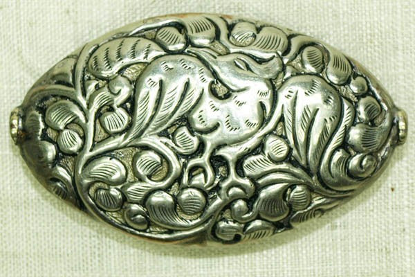 New Silver Oval Bead from Nepal, Bird
